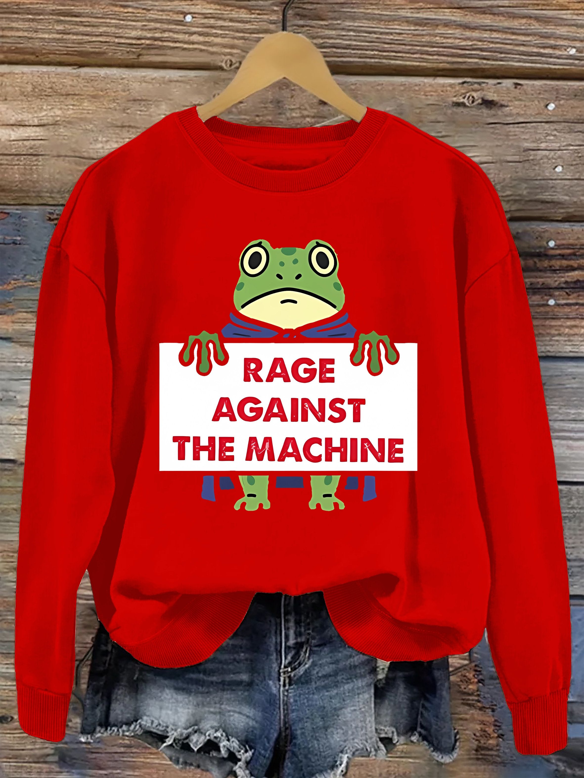 Women's Retro Hop Resist Frog Printed Round Neck Sweatshirt