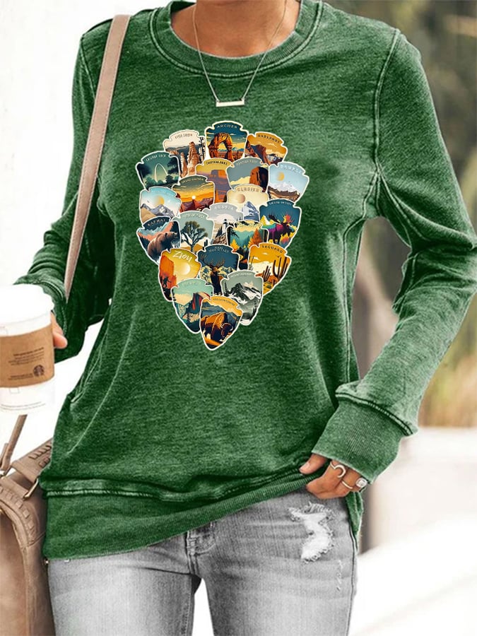 Women's Hotspots 63 National Parks Explore, Protect, And Preserve Printed Casual Sweatshirts