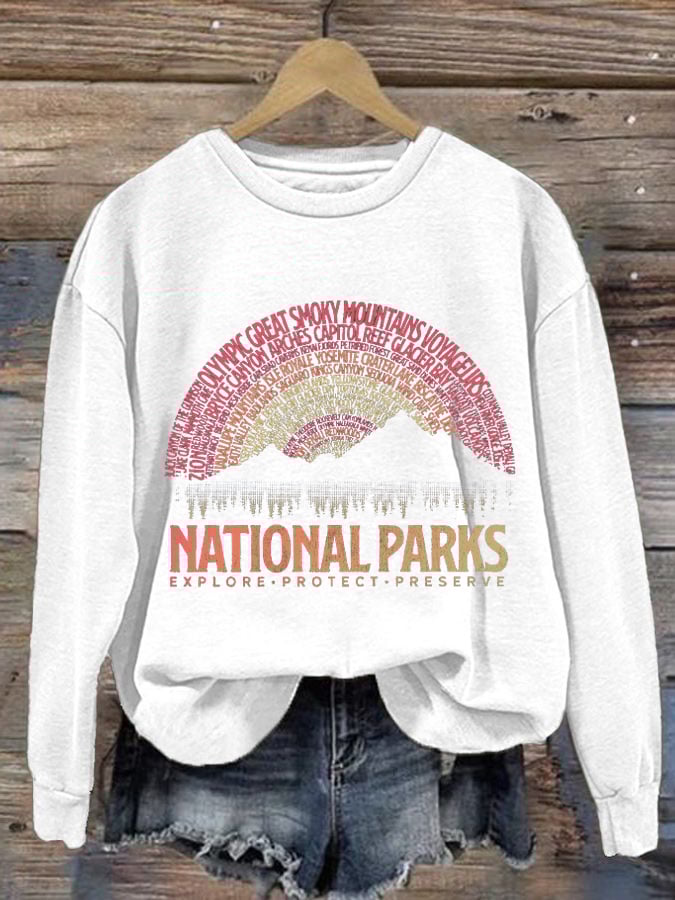 Women's Hotspots 63 National Parks Explore, Protect, And Preserve Printed Casual Sweatshirts
