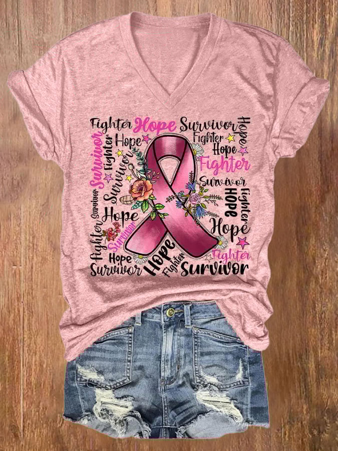 Women's Breast Cancer Awareness Print T-Shirt
