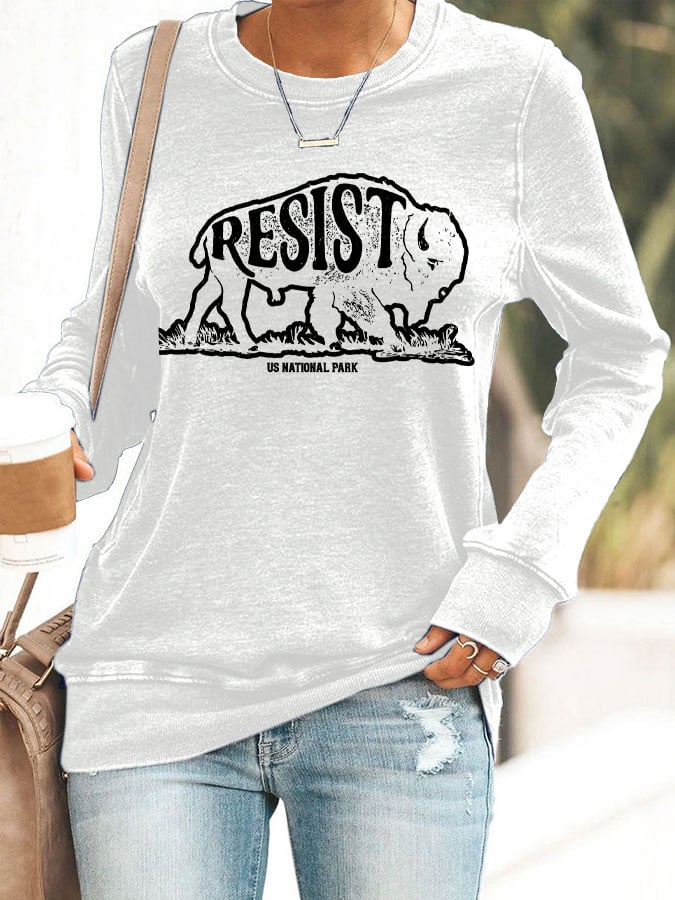 Women's Protect Our National Parks Print Round Neck Sweatshirt