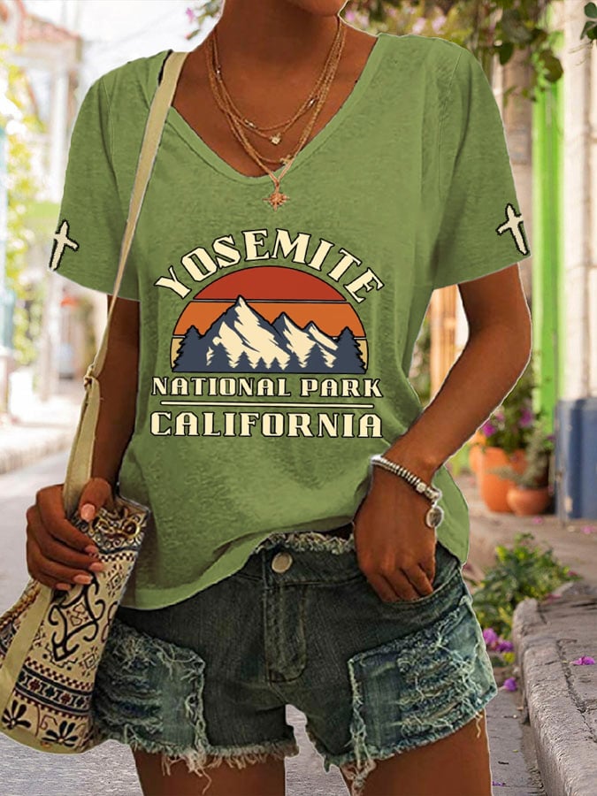 Women's Protect Our National Parks Print V Neck Casual T-Shirt