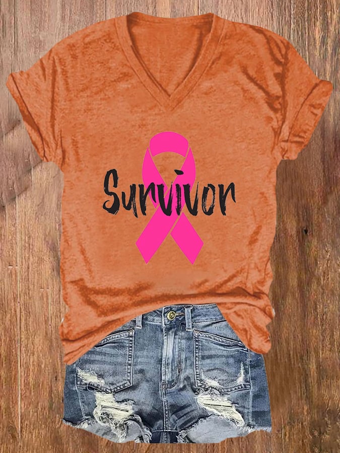 Women's Breast Cancer Survivor Printed T-Shirt