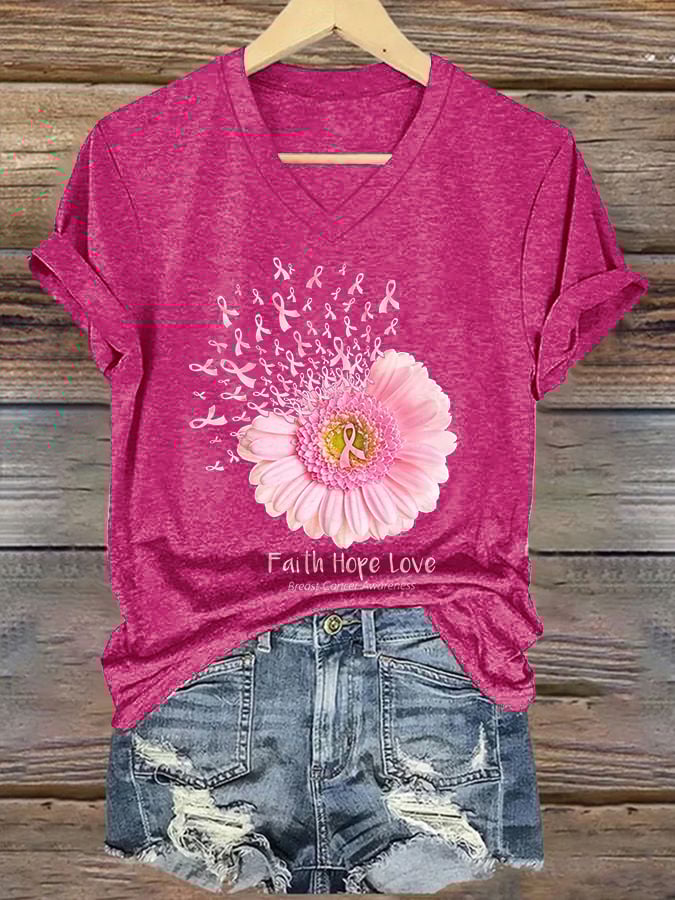 Women's Casual Vintage Breast Cancer Awareness T-Shirt
