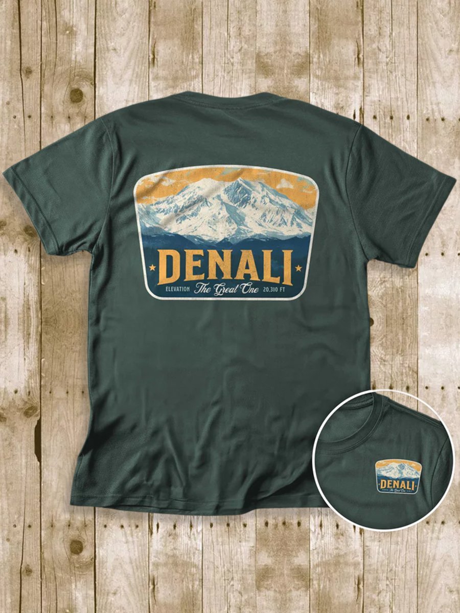 Men's 100% Cotton Denali National Park Crew Neck Short Sleeve T-Shirt