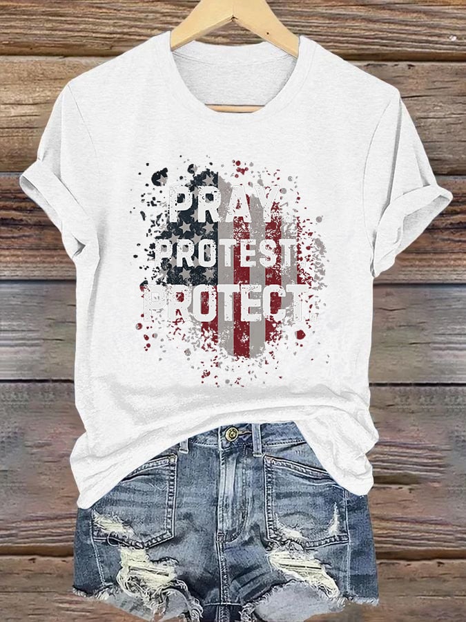 Women's Pray Protest Protect Print Shirt