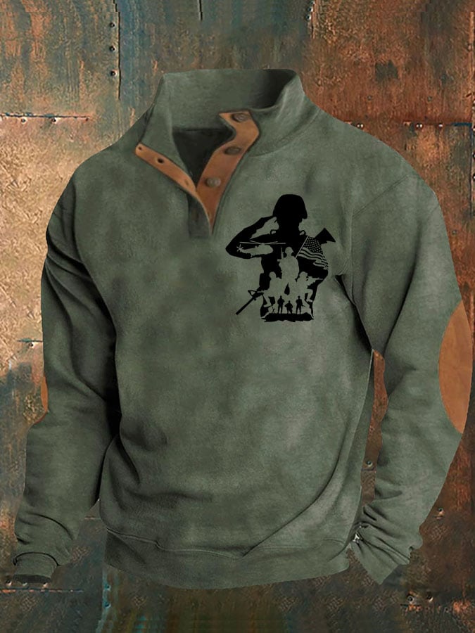 Men's Veterans Print Casual Zipper Sweatshirt