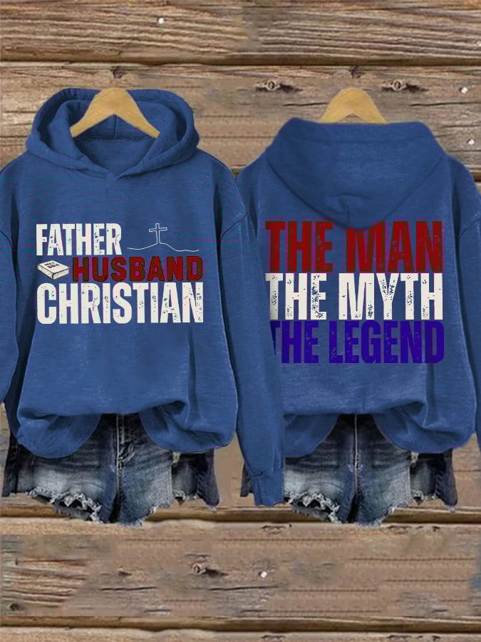 Retro Father Husband Christian The Man The Myth The Legend Print Hoodie
