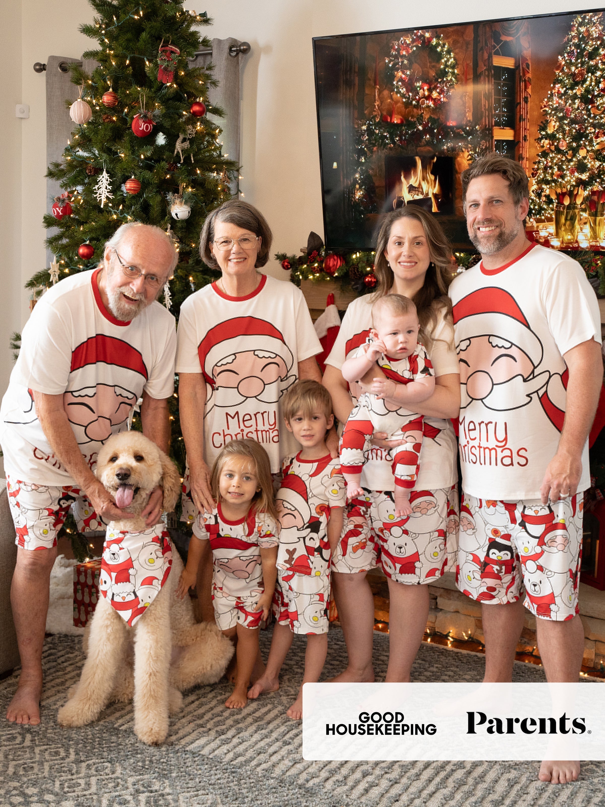 Christmas Santa and Snowman Print Family Matching Short-sleeve Tops and Shorts Pajamas Sets White