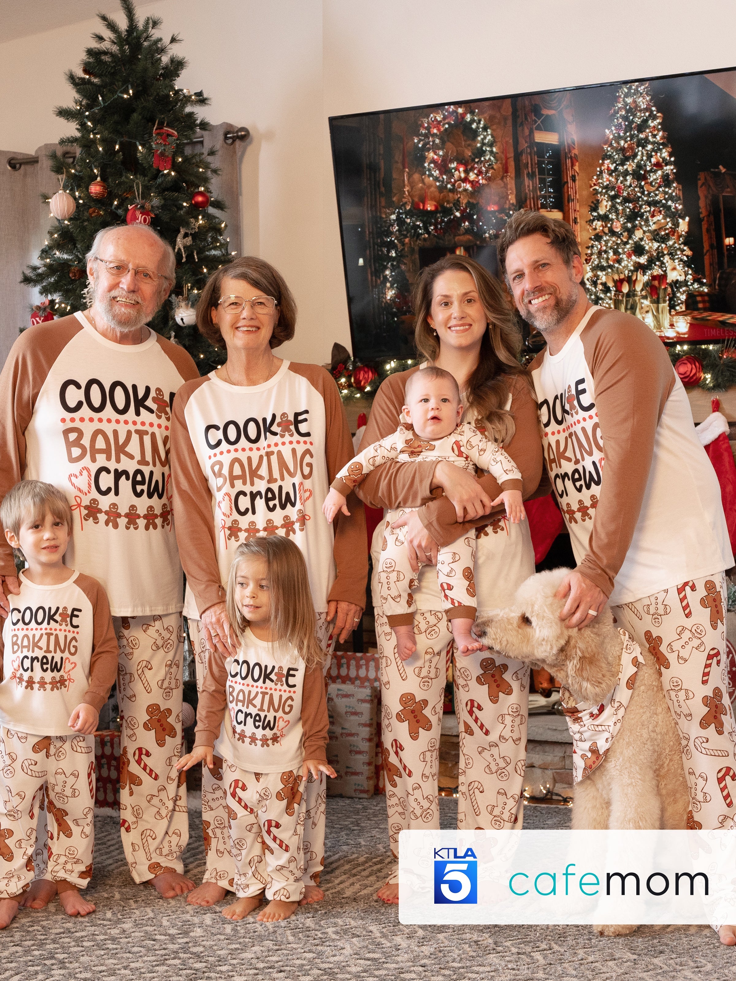 Christmas Family Matching Letter and Gingerbread Man Print Long-sleeve Pajamas Sets with Christmas Socks Khaki