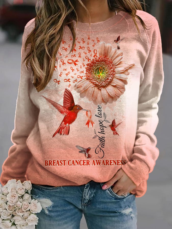 Faith Hope Love Breast Cancer Awareness Print Sweatshirt
