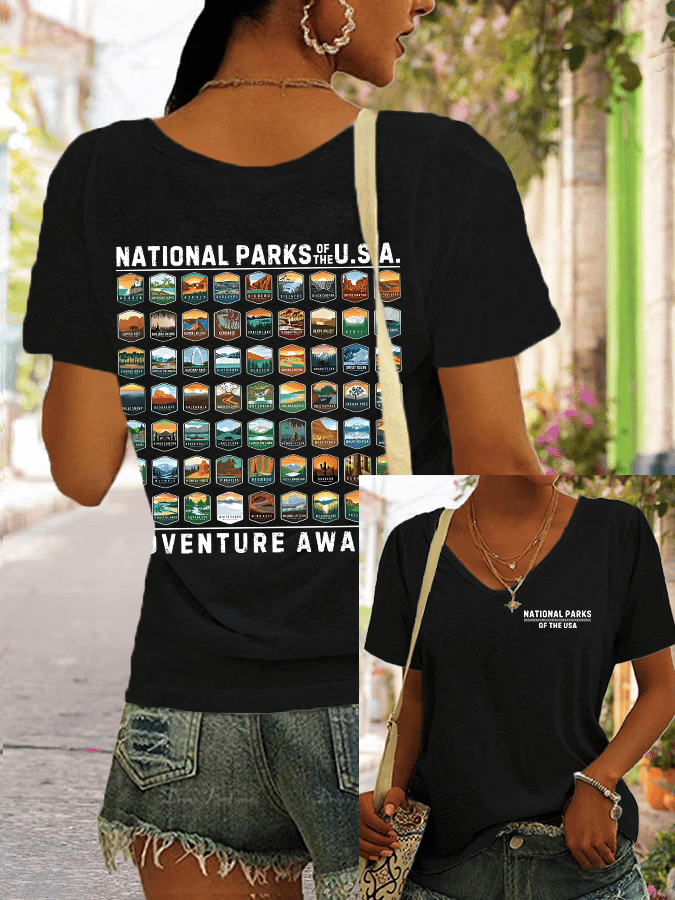 Women's National Parks Of The USA Printed V-Neck T-Shirt