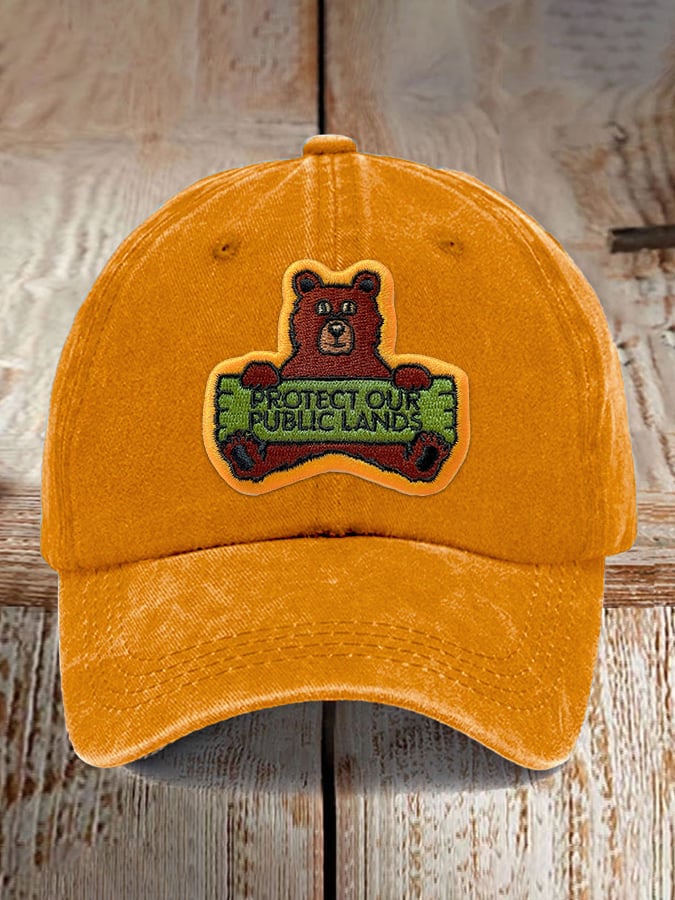 Retro Protect Our Public Lands Bear Patch Printed Baseball Cap