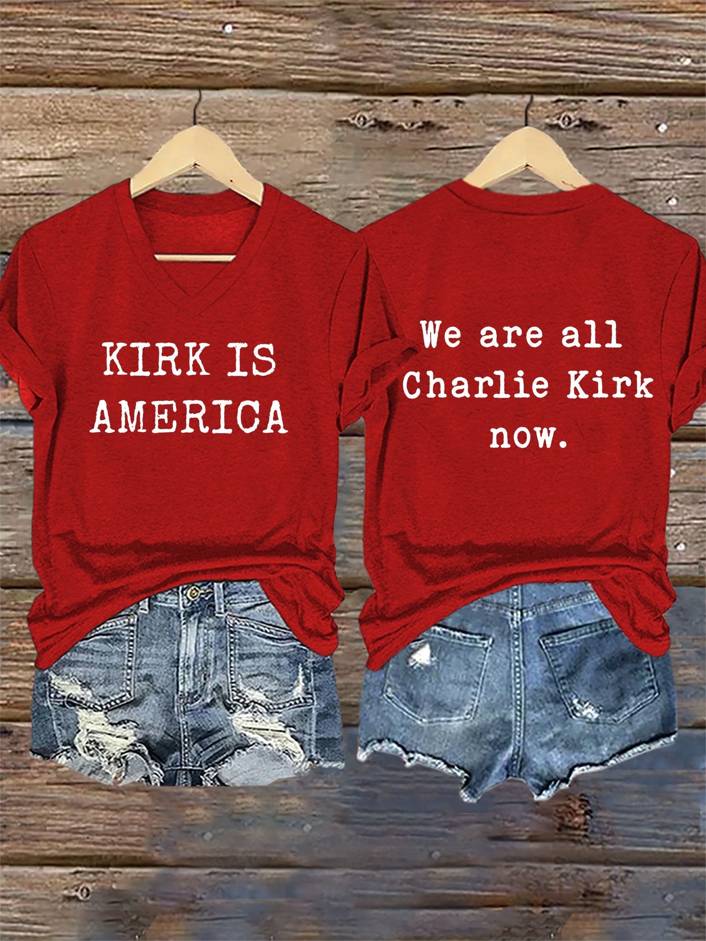 V-Neck Retro America We Are All Now Print T-Shirt