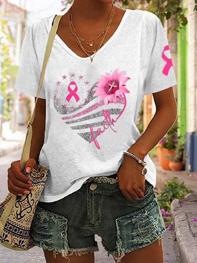 Women's Breast Cancer Print Casual T-Shirt