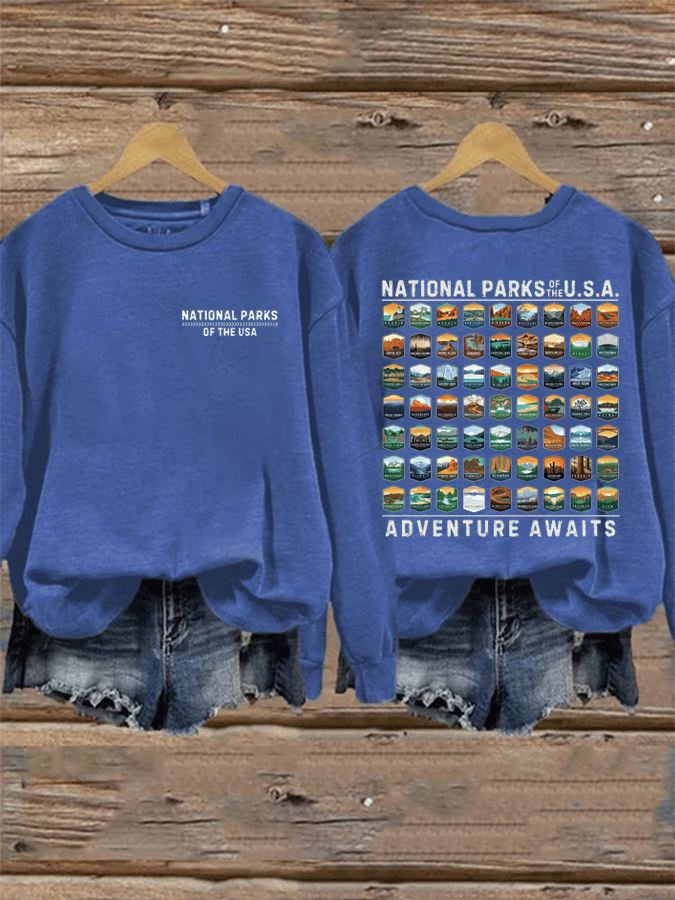 Women's National Parks Of The USA Printed Crew Neck Sweatshirt
