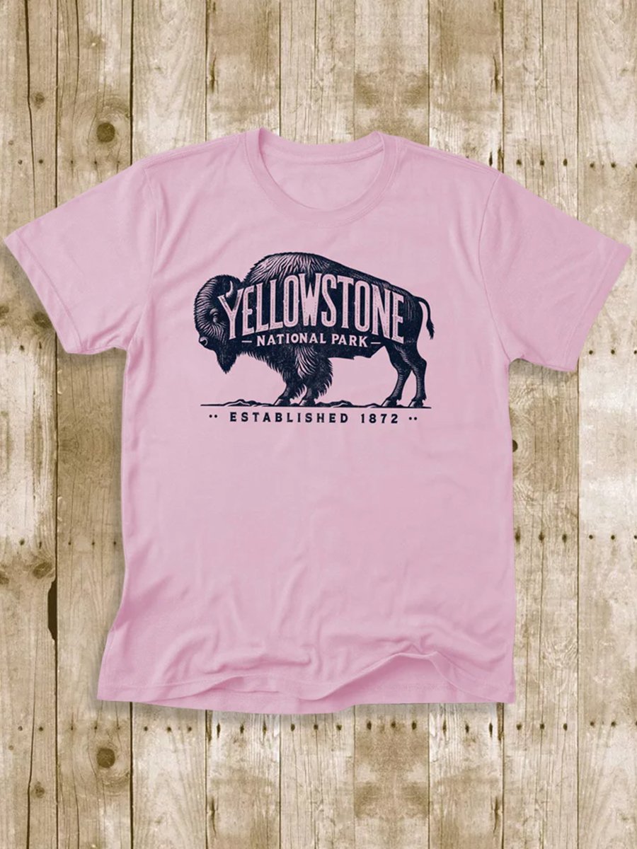 Men's 100% Cotton Yellowstone National Park Crew Neck Short Sleeve T-Shirt