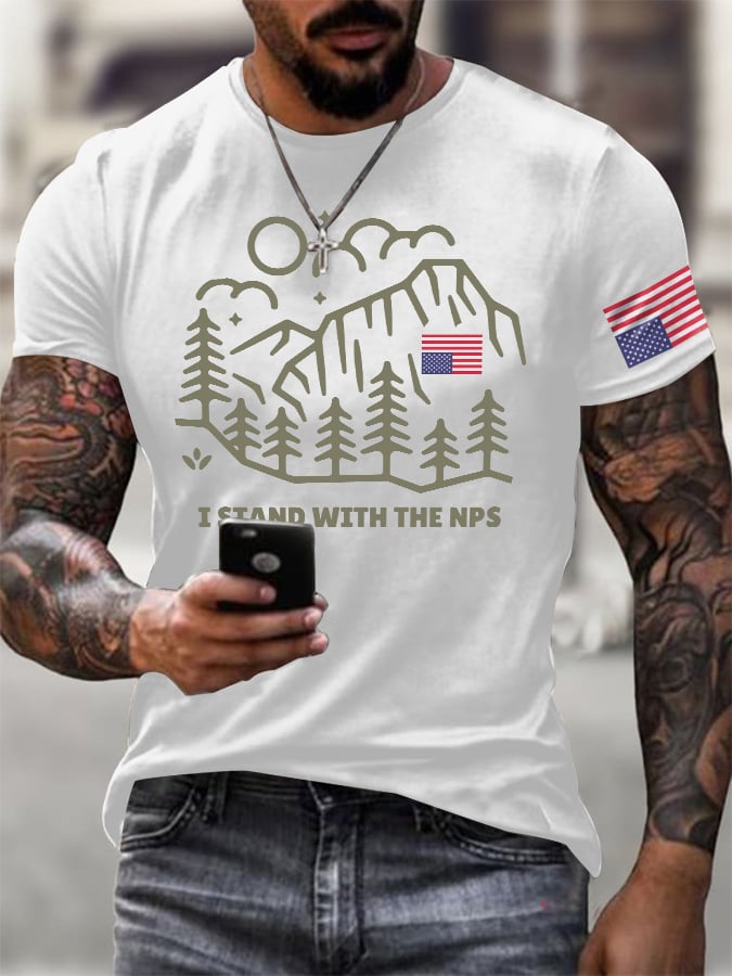 Men's Retro I Stand With The NPS National Park Support Print T-Shirt