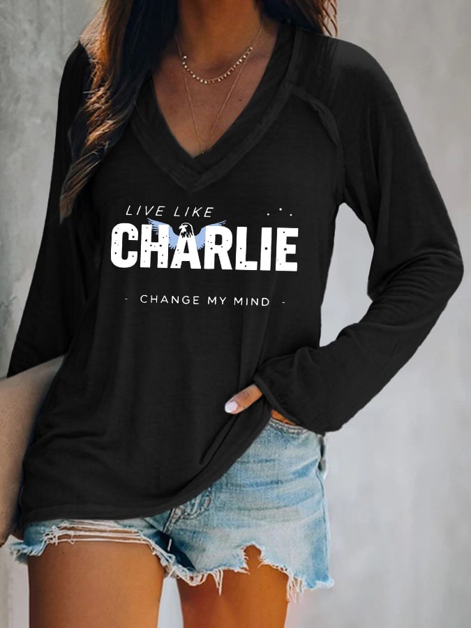 V-neck Retro Live Like Change My Mind Print T-Shirt
