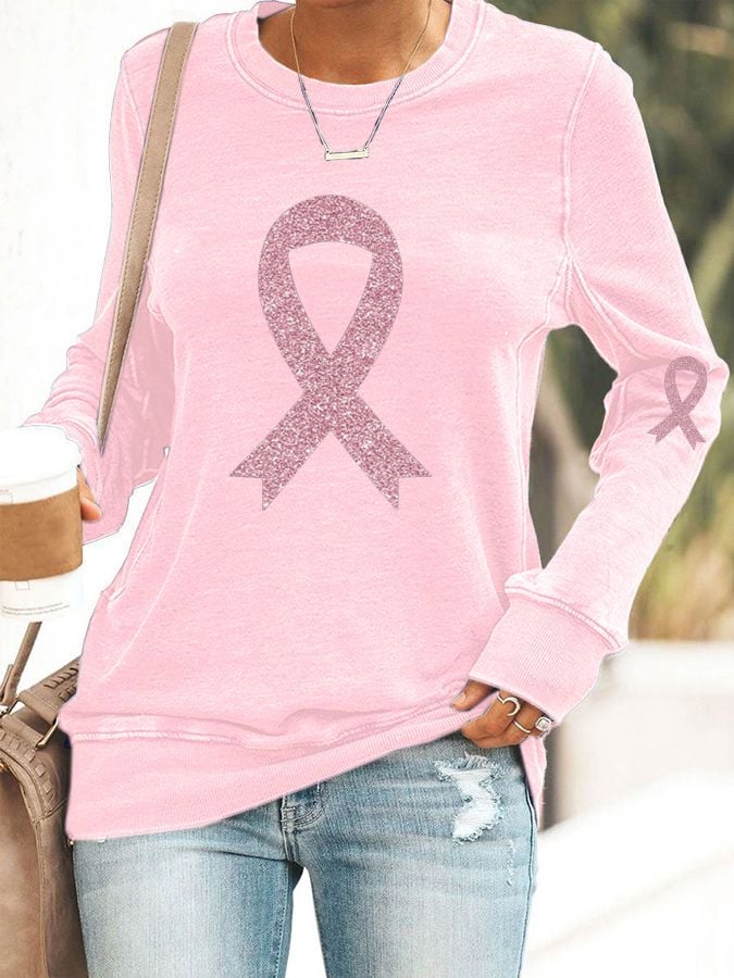 Women's Breast Cancer Awareness Print Casual Sweatshirt