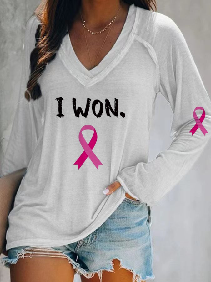Women's Breast Cancer Survivor Printed Casual Long Sleeve T-Shirt