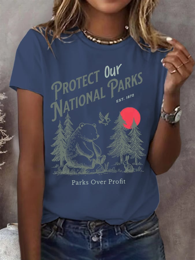 Women's Protect Our National Parks Print Round Neck T-Shirt