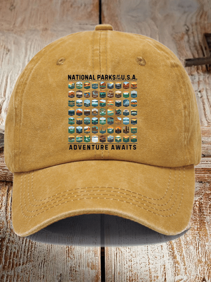 Unisex Distressed Washed Cotton National Parks Of The USA Hat