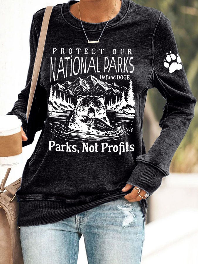 Women's Protect Our National Parks Print Round Neck Sweatshirt