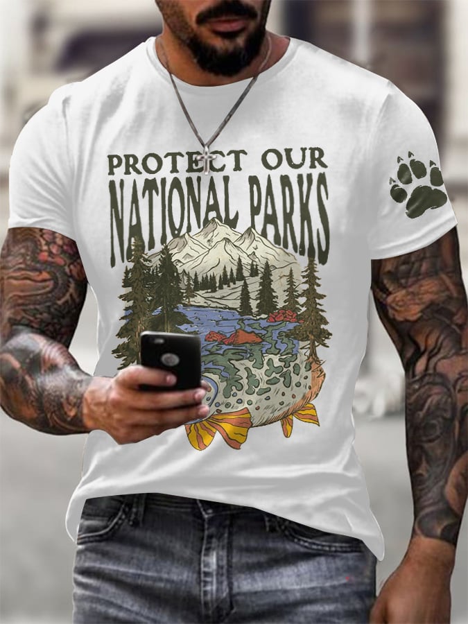 Men's Protect Our National Parks Printed Round Neck T-Shirt