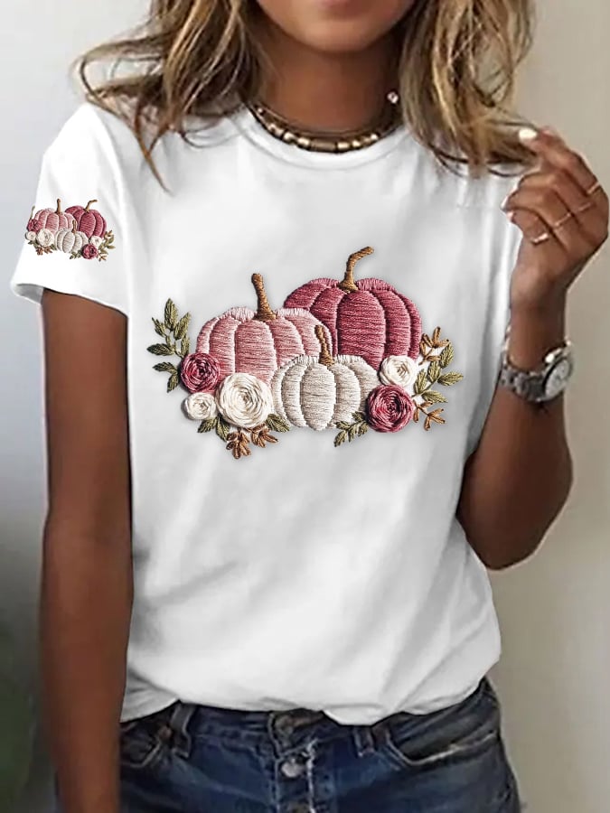Women's Casual Pink Pumpkin T-Shirt