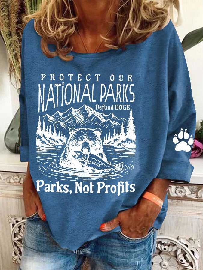 Women's Protect Our National Parks Print Casual Sweatshirt