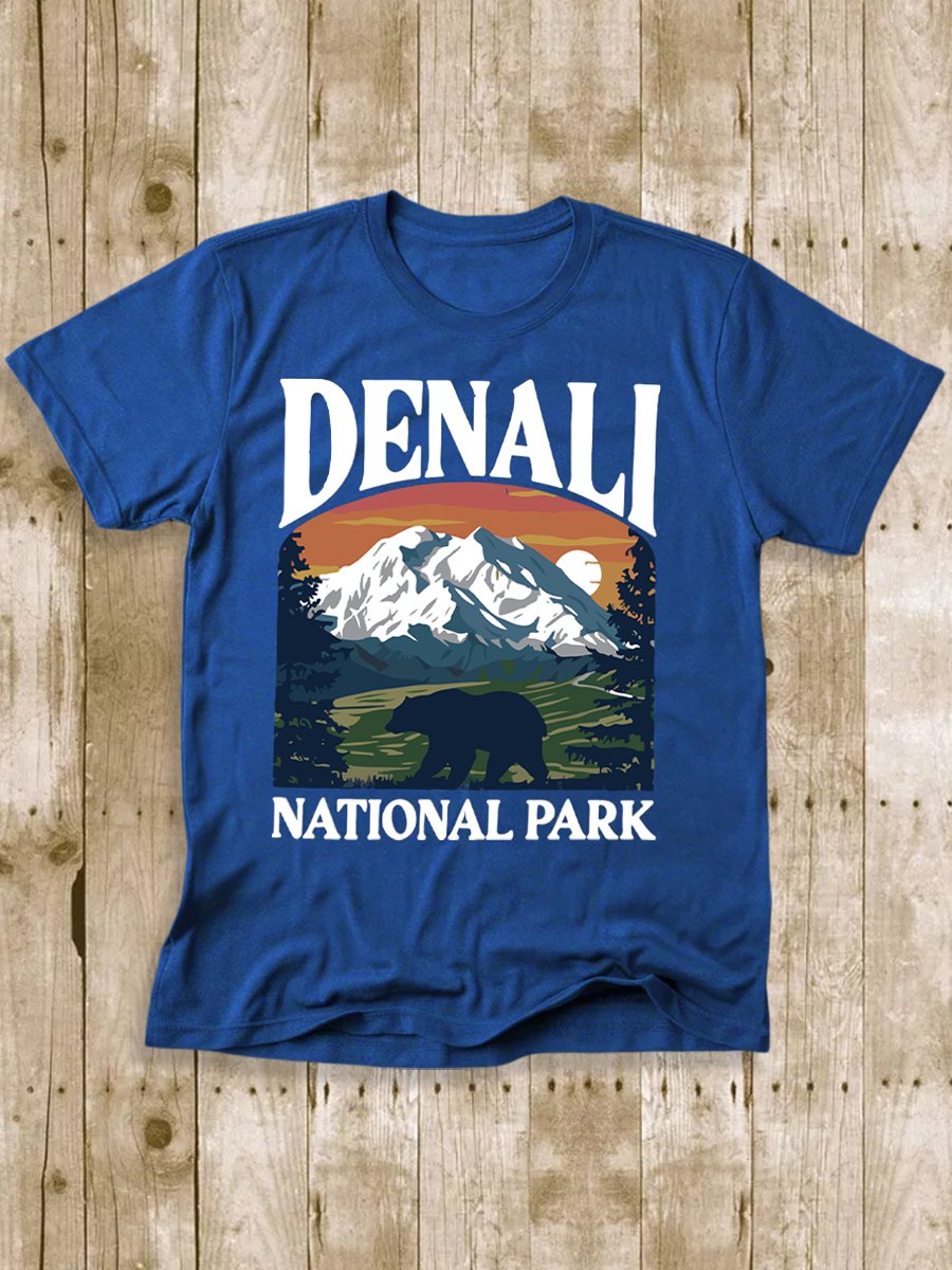 Men's 100% Cotton Denali National Park Crew Neck Short Sleeve T-Shirt