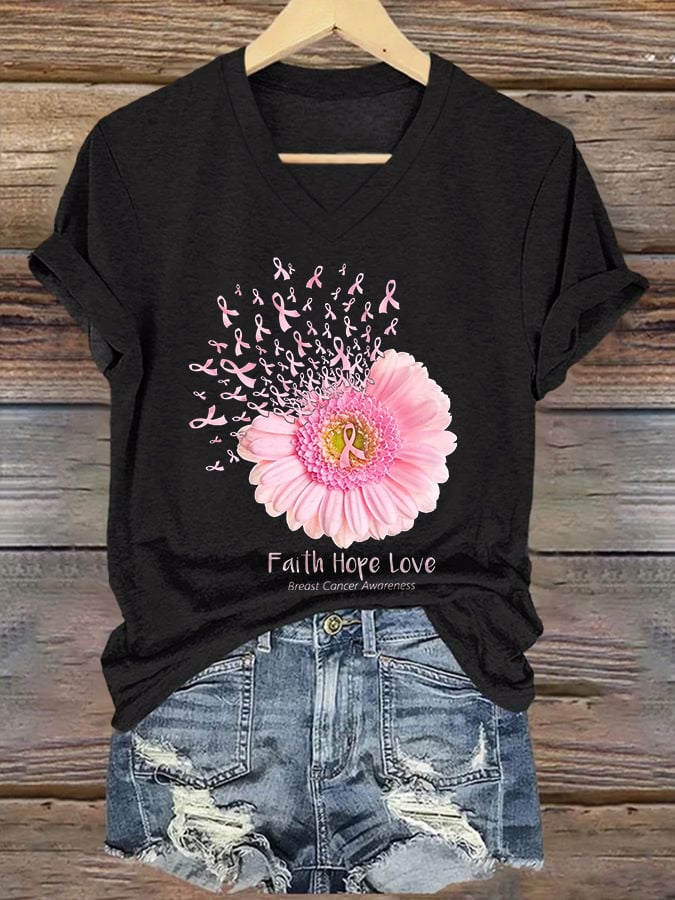 Women's Casual Vintage Breast Cancer Awareness T-Shirt