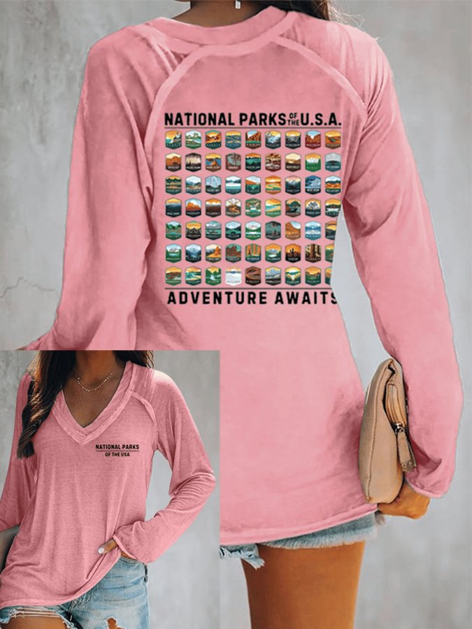 Women's National Parks Of The USA Print V-Neck T-Shirt