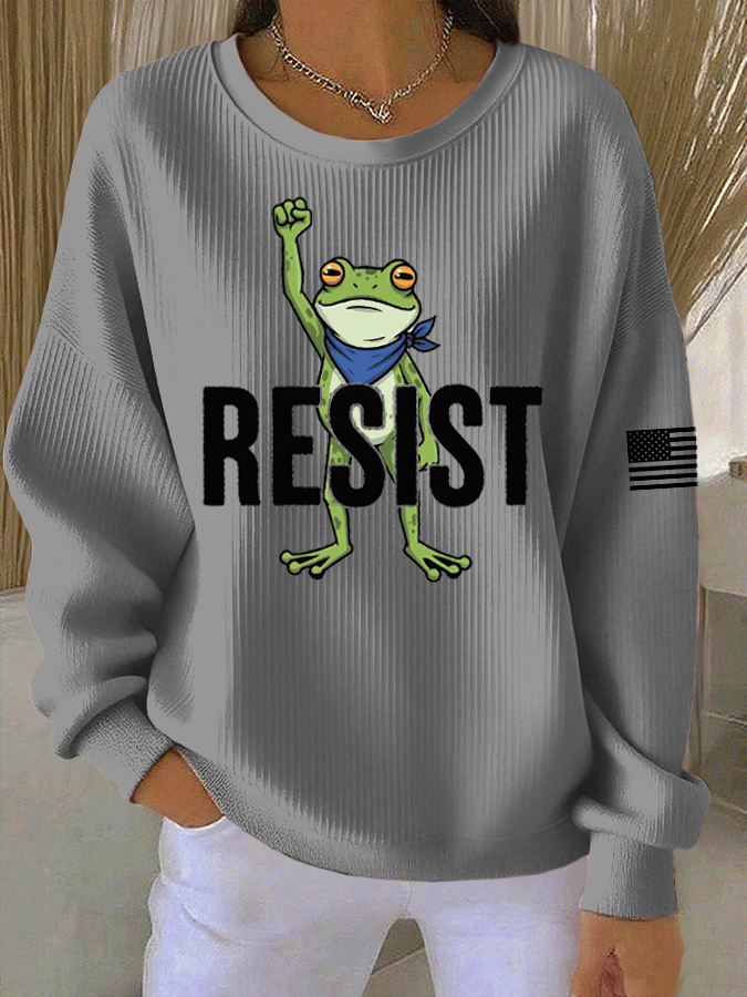 Women's FDT Print Knit Crew Neck Long Sleeve Top