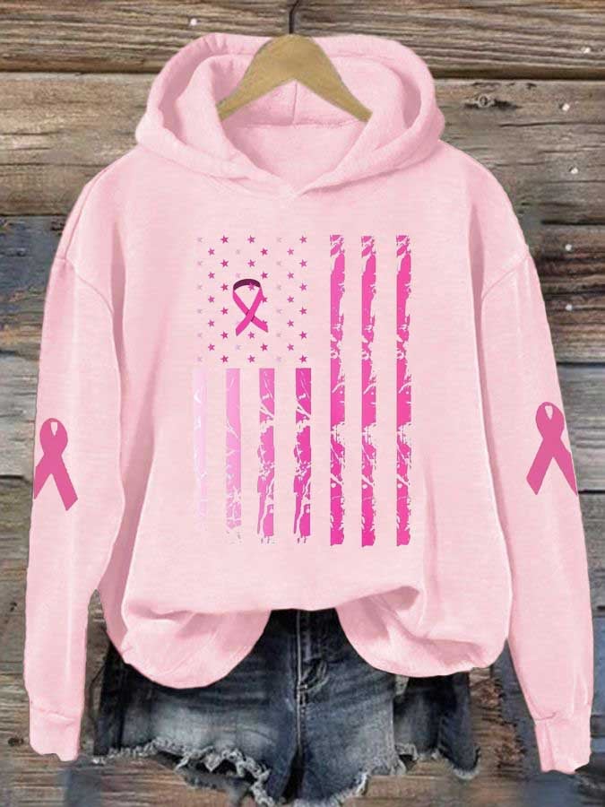 Women's Breast Cancer Awareness Flag Print Hoodie