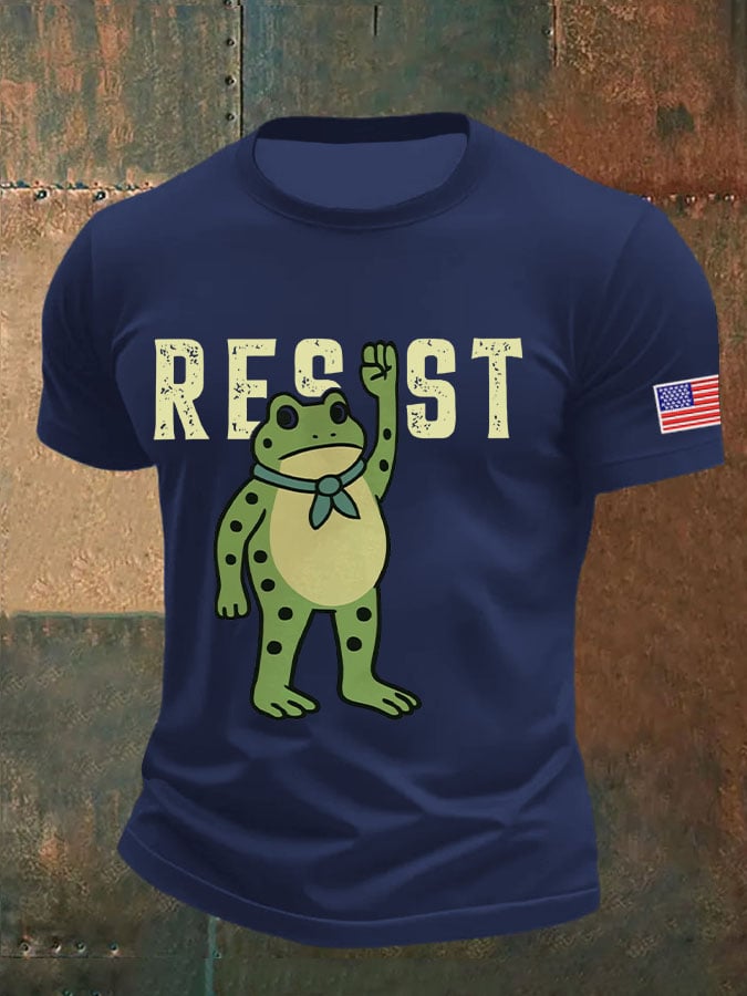 Men's Resist Frog Printed Round Neck T-Shirt
