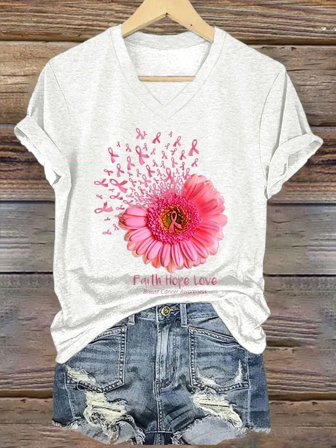 Women's Casual Vintage Breast Cancer Awareness T-Shirt