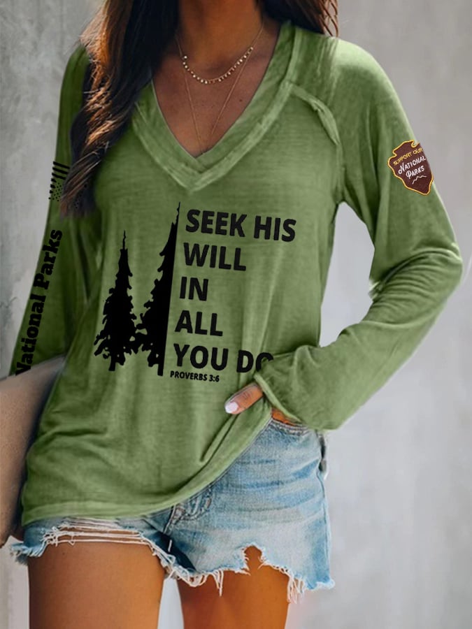 V-neck Retro Women's Protect Our National Parks Faith Print T-Shirt