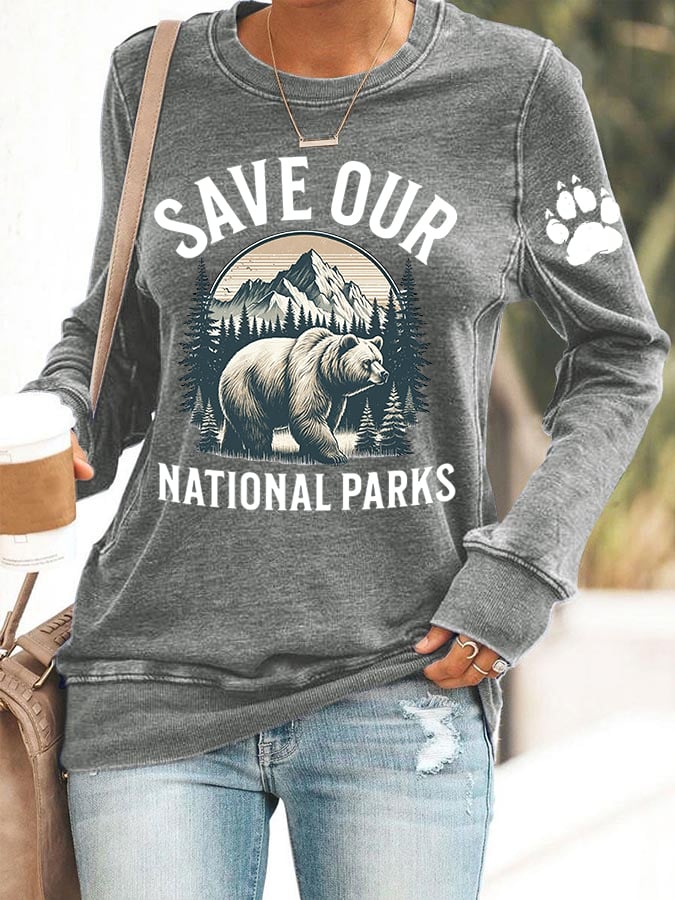 Women's Save Our National Parks Print Casual Sweatershirt
