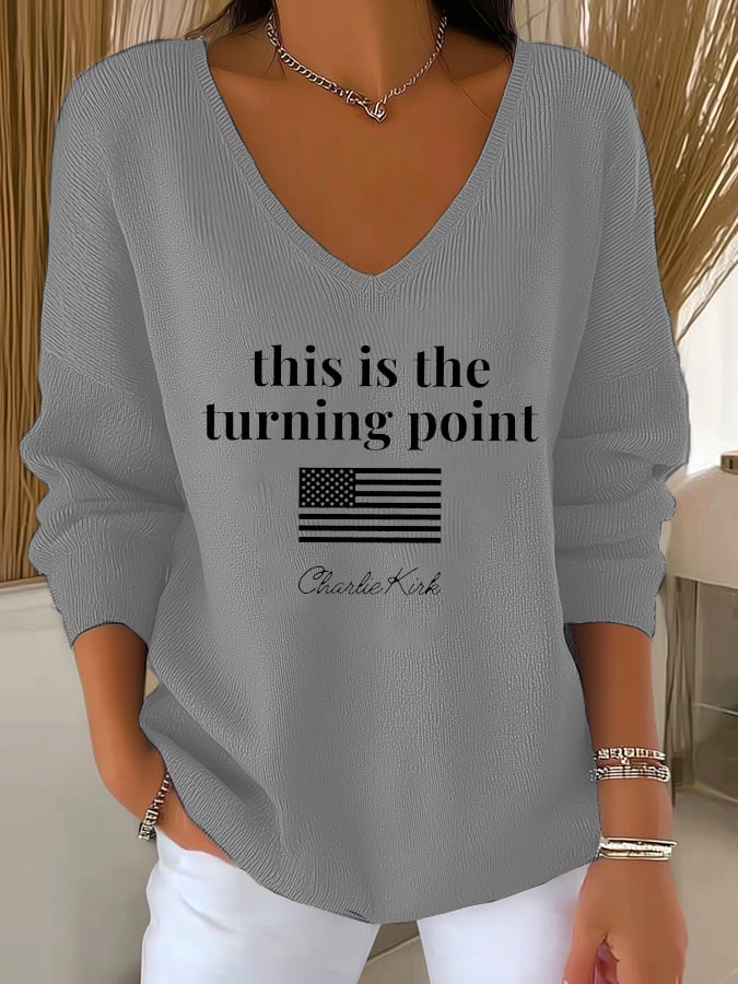 Women's Retro This is the Turning Point Print Drop Shoulder Sweater