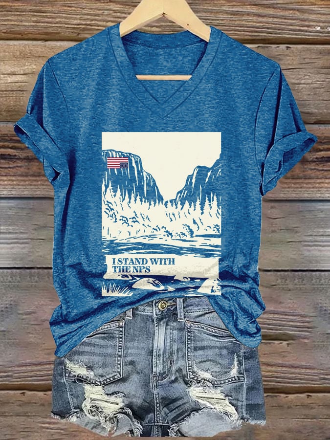 V-neck Retro I Stand With The NPS Print T-Shirt