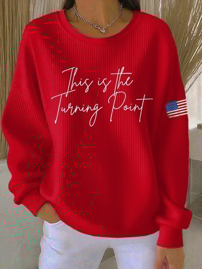 Retro This Is The Turning Print Round Neck Sweatshirt