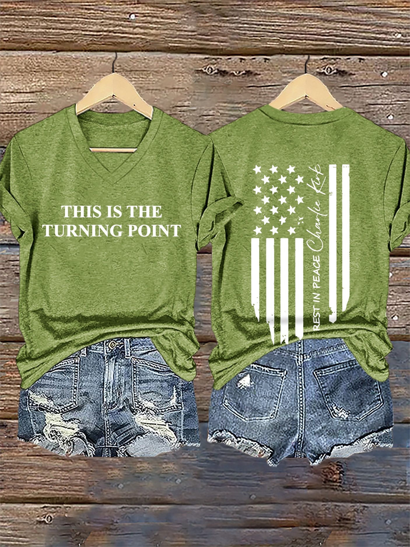 V-Neck Retro This Is The Turning Point Print T-Shirt