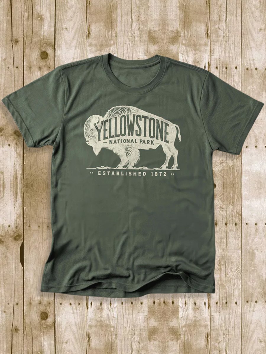 Men's 100% Cotton Yellowstone National Park Crew Neck Short Sleeve T-Shirt