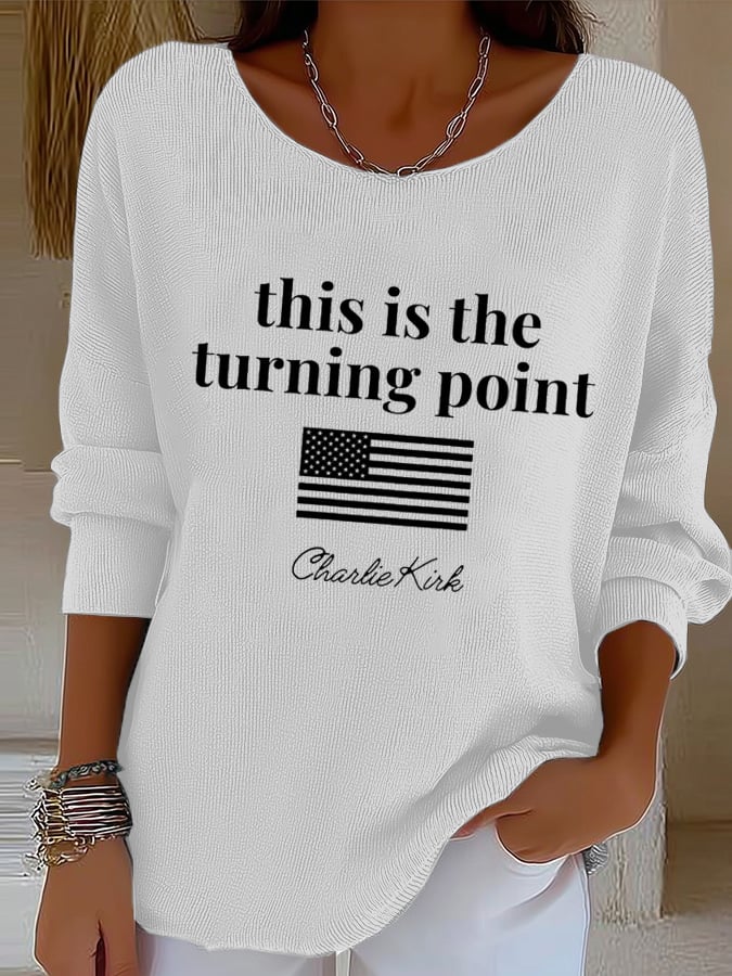 Women's Retro This Is The Turning Point Print Drop Shoulder Sweater
