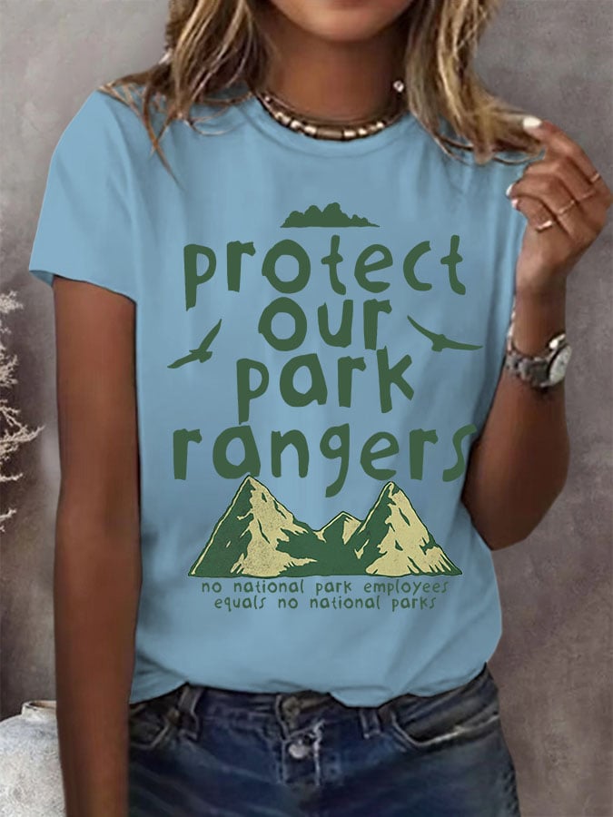 Women's Protect Our Park Rangers Print Round Neck T-Shirt