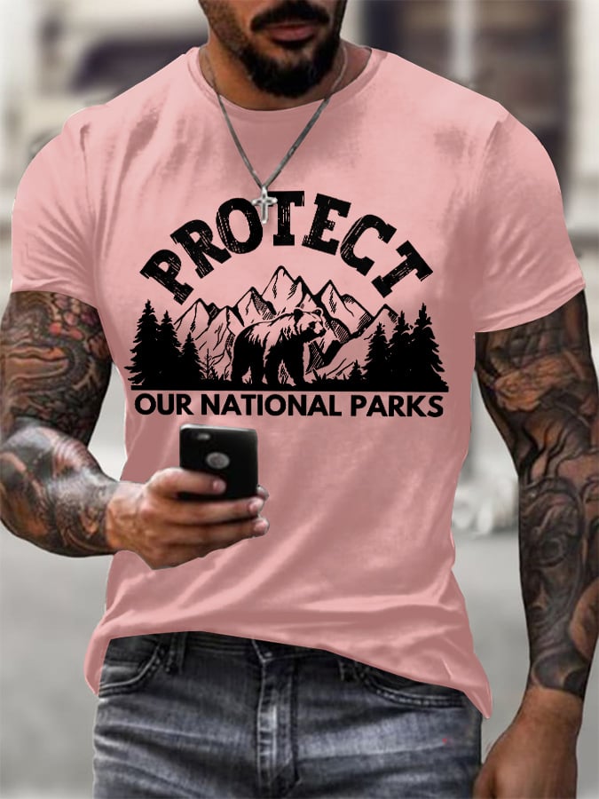 Men's Protect Our National Parks Printed Round Neck T-Shirt