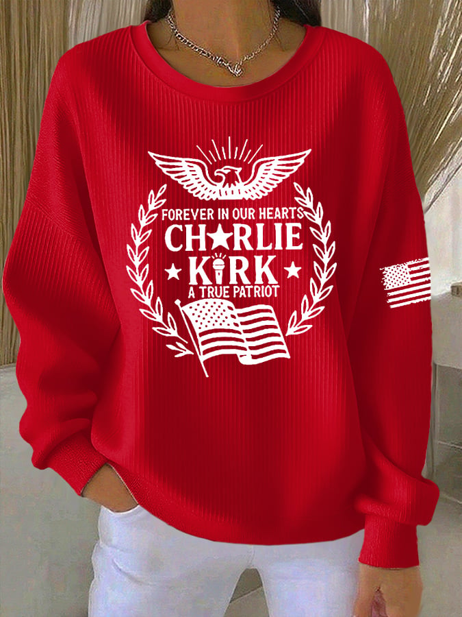 Women's Forever In Our Hearts A True Patriot Print Casual Sweatshirt