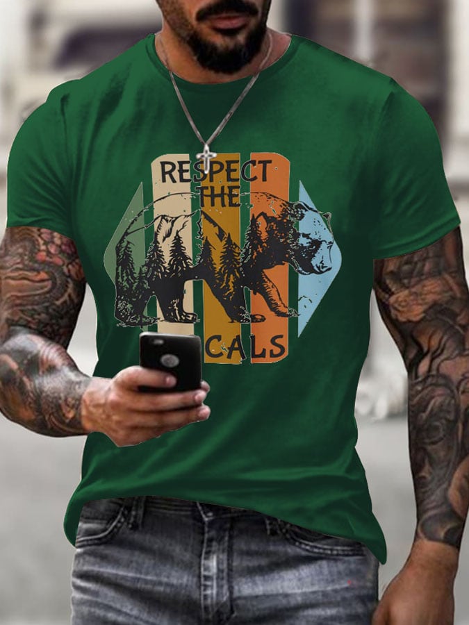 Men'S Retro Protect National Parks Respect The Locals Printed Casual Crew Neck T-Shirt